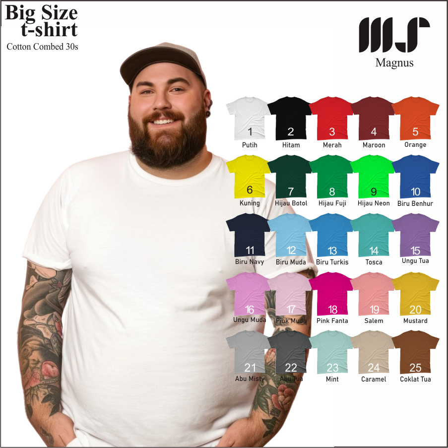 Baju Tshirt Kaos Polos Big Size Ukuran Besar pria wanita Lengan pendek 100% Katun 30s Premium MAGNUS
