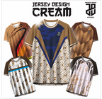 KAOS JERSEY FUTSAL & BADMINTON BAJU   MOTIF ABSTRAK CREAM/COKLAT  DRY FIT PREMIUM MURAH BAHAN EMBOSH KIDS ANAK DAN DEWASA COWO/CEWE BIG SIZE