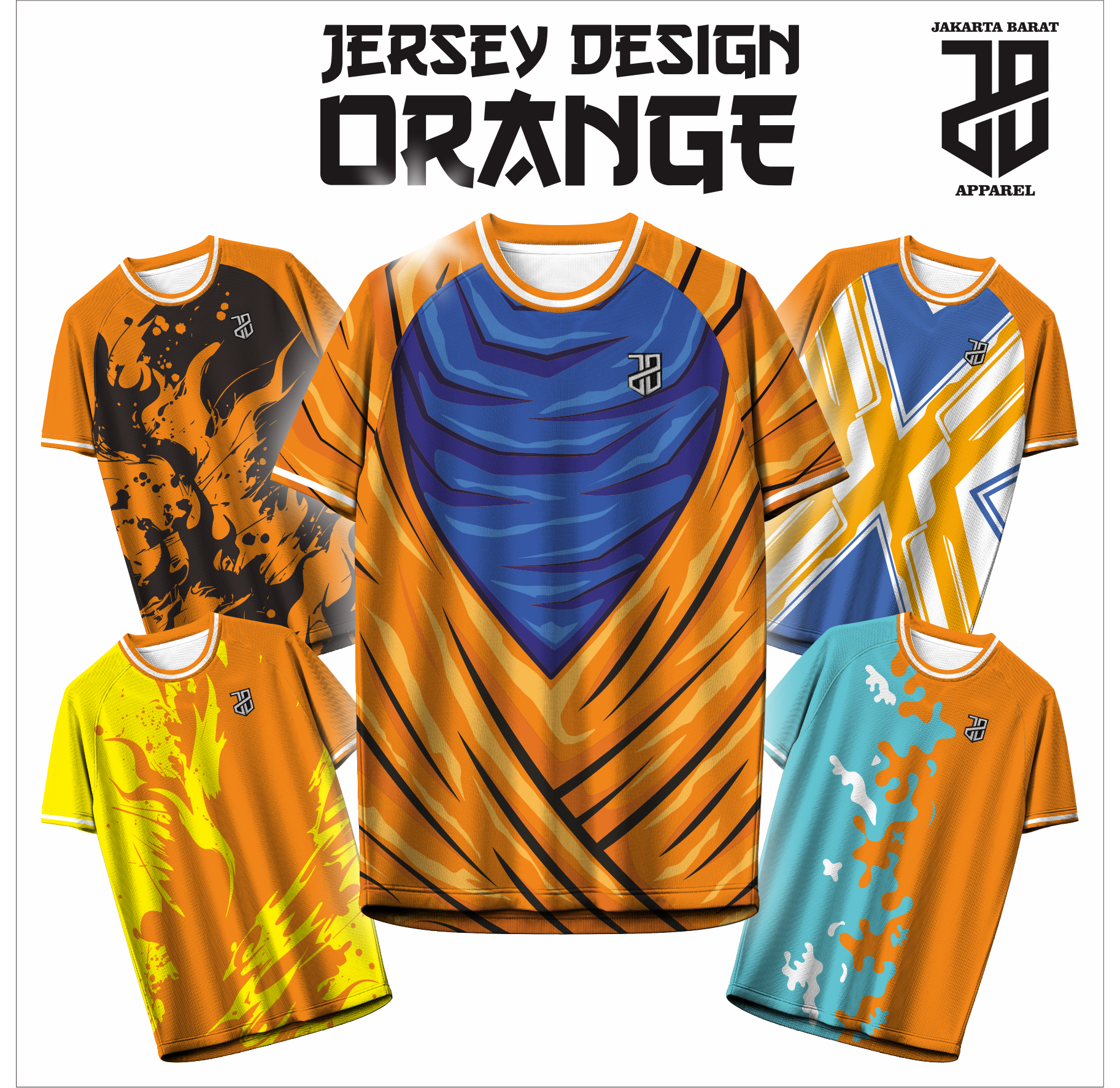 Jersey Futsal Baju Esport ORANGE Geometric Premium – Desain Modern Full Print Dry Fit Premium Kids & Dewasa (Copy)