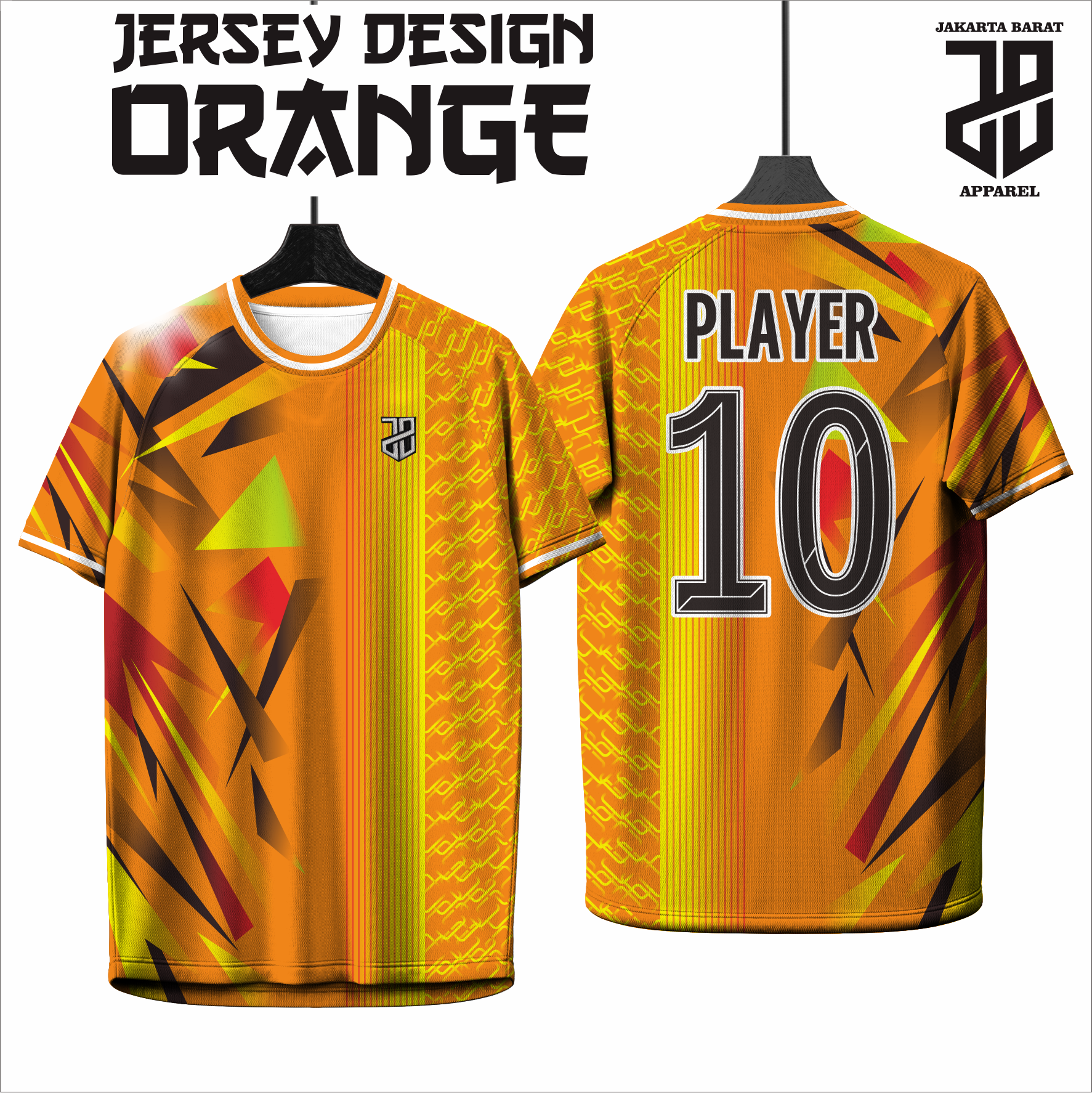 Jersey Futsal Baju Esport ORANGE Geometric Premium – Desain Modern Full Print Dry Fit Premium Kids & Dewasa (Copy)