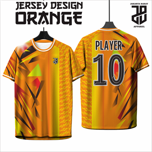 Jersey Futsal Baju Esport ORANGE Geometric Premium – Desain Modern Full Print Dry Fit Premium Kids & Dewasa (Copy)