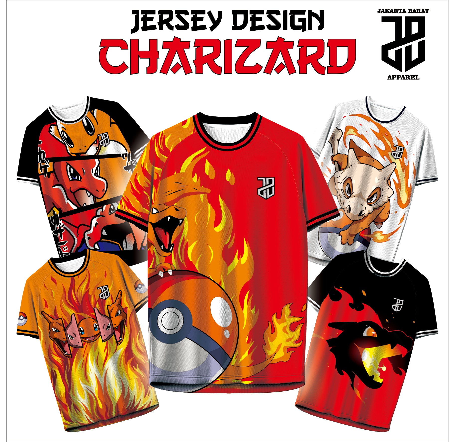 Kaos Jersey Anime Charizard Premium Dry Fit Emboss Kids, Dewasa & Big Size