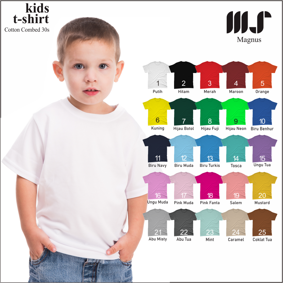 Baju Tshirt Kaos Polos Anak Kids perempuan & laki-laki Lengan pendek 100% Katun 30s Premium lembut