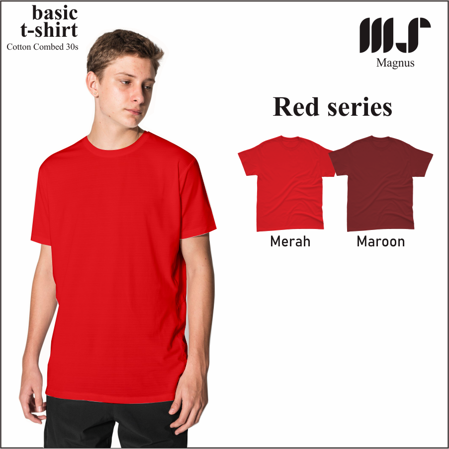 MAGNUS Baju Tshirt Kaos Polos pria wanita Lengan pendek 100% Katun combad 30s Premium Merah Series